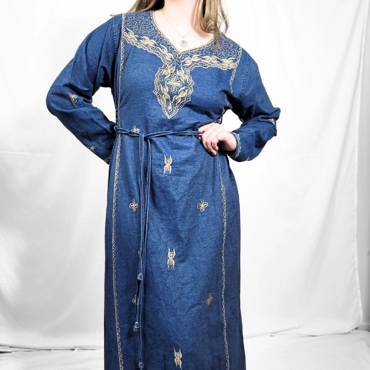 Vintage 90s Blue Denim Western Kaftan Maxi Dress