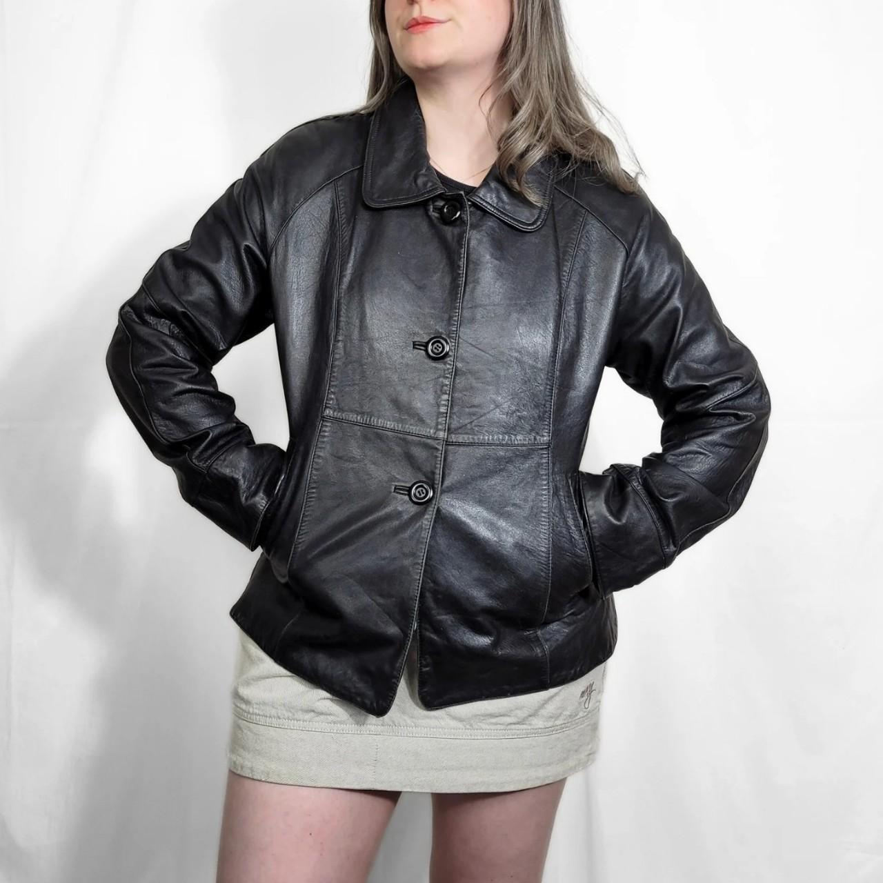 Vintage 90s Black Button Down Leather Jacket