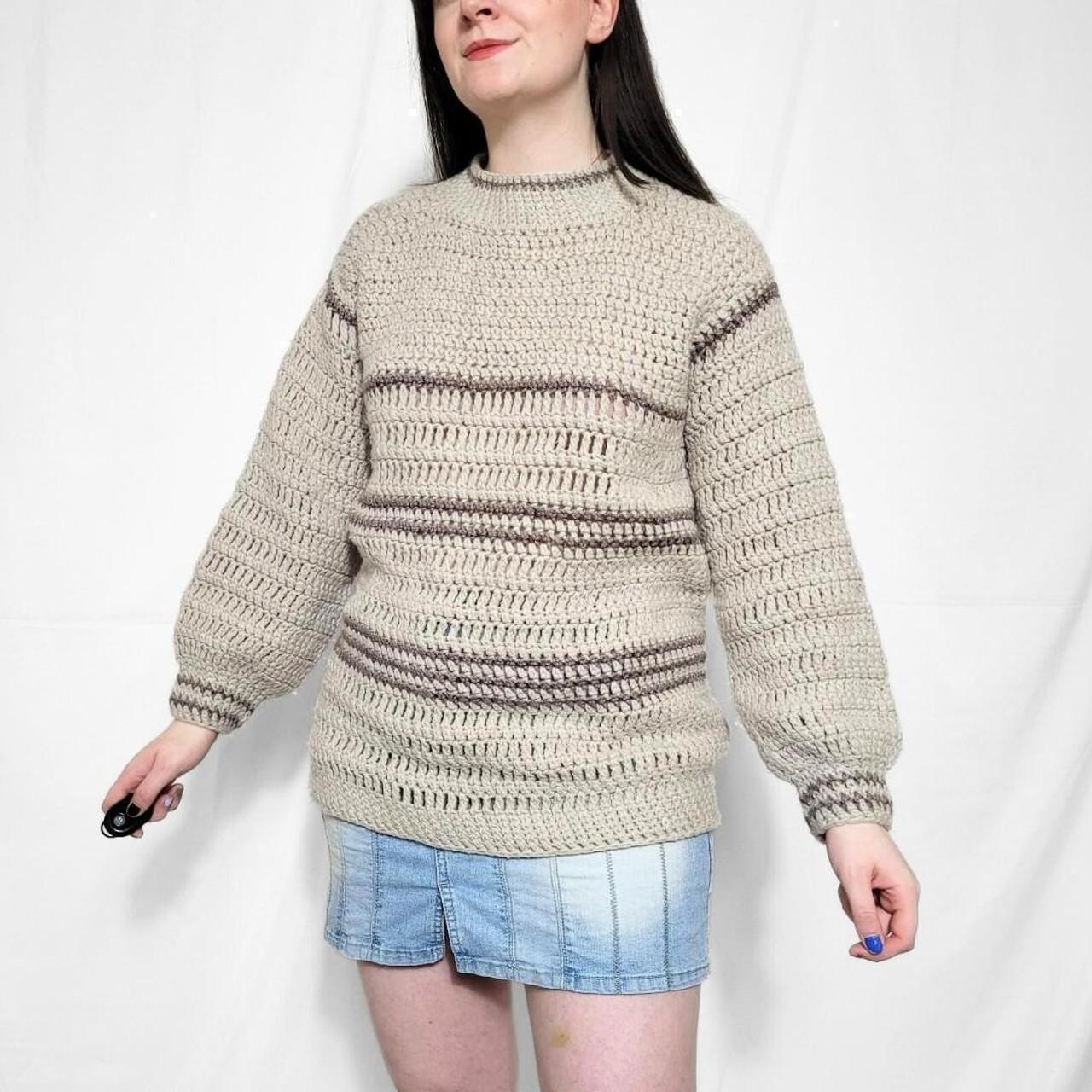 Vintage 80s Brown Striped Knitted Jumper - Handmade