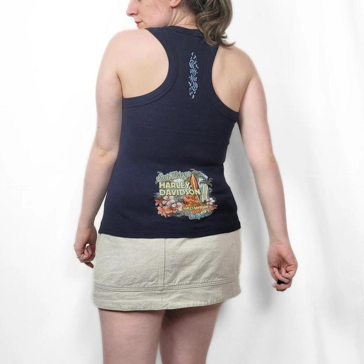 Vintage Y2K Harley Davidson Navy Blue Floral Tank Top