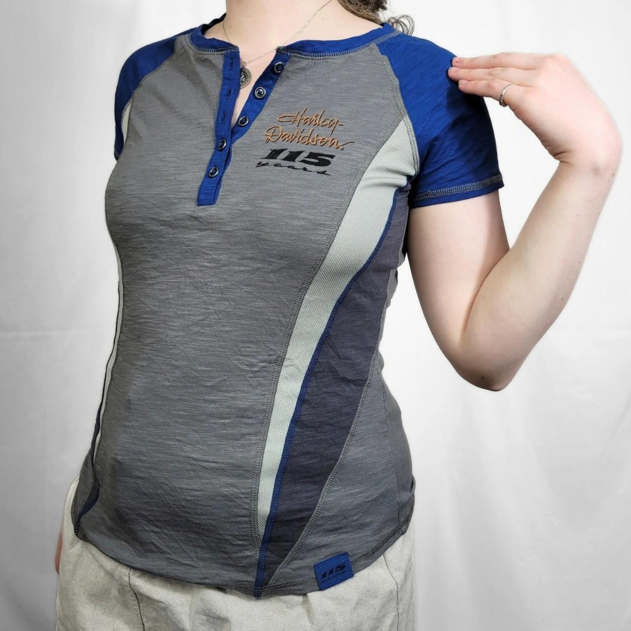Y2K Harley Davidson Blue & Grey Graphic Racer Tee