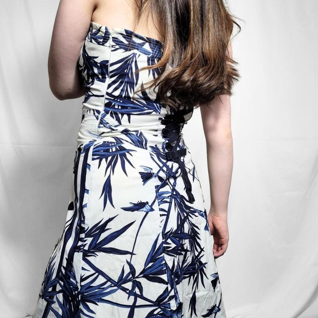 Vintage Y2K Blue & White Strapless Floral Mini Dress