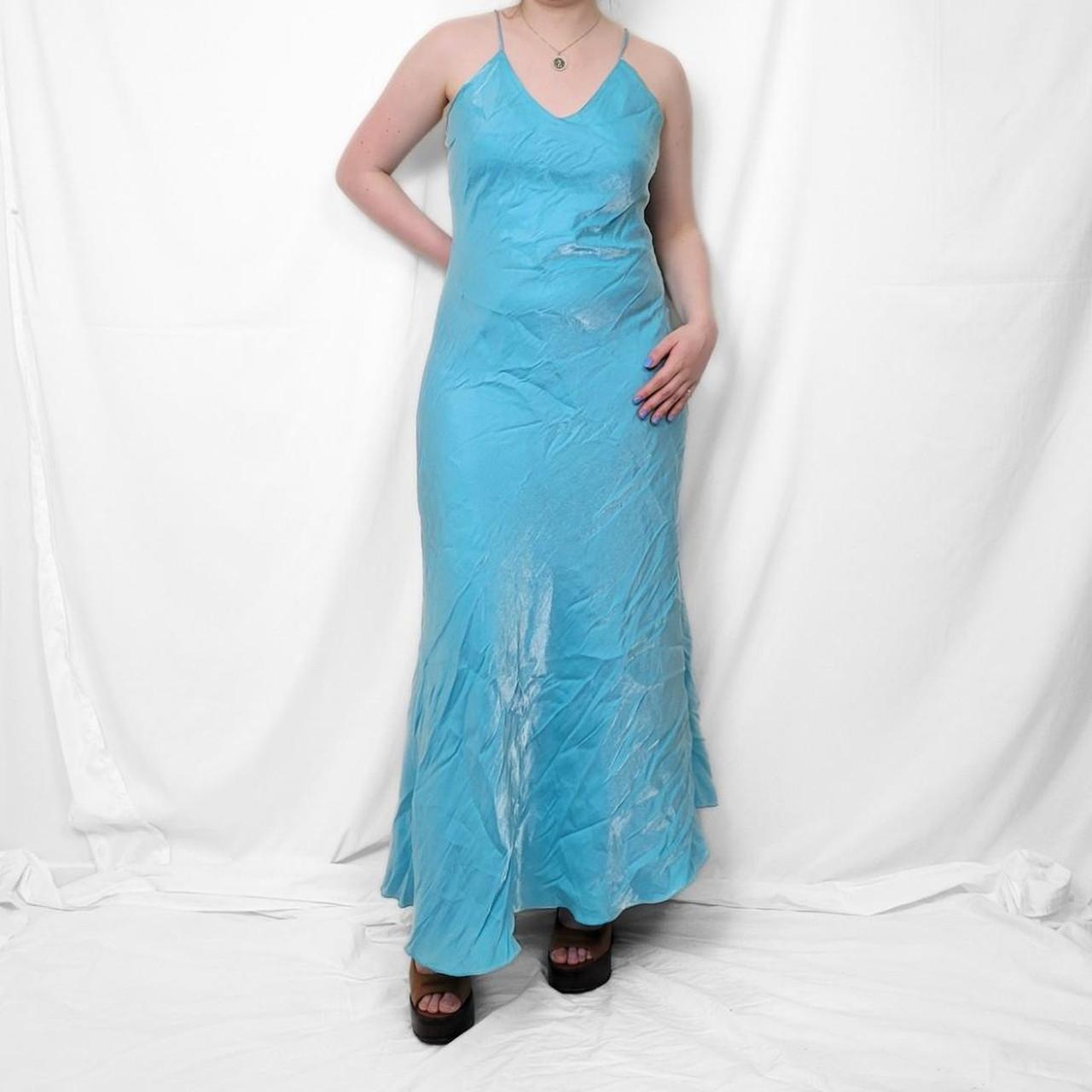 Y2K Light Blue Satin Maxi Dress – Fairycore Heaven