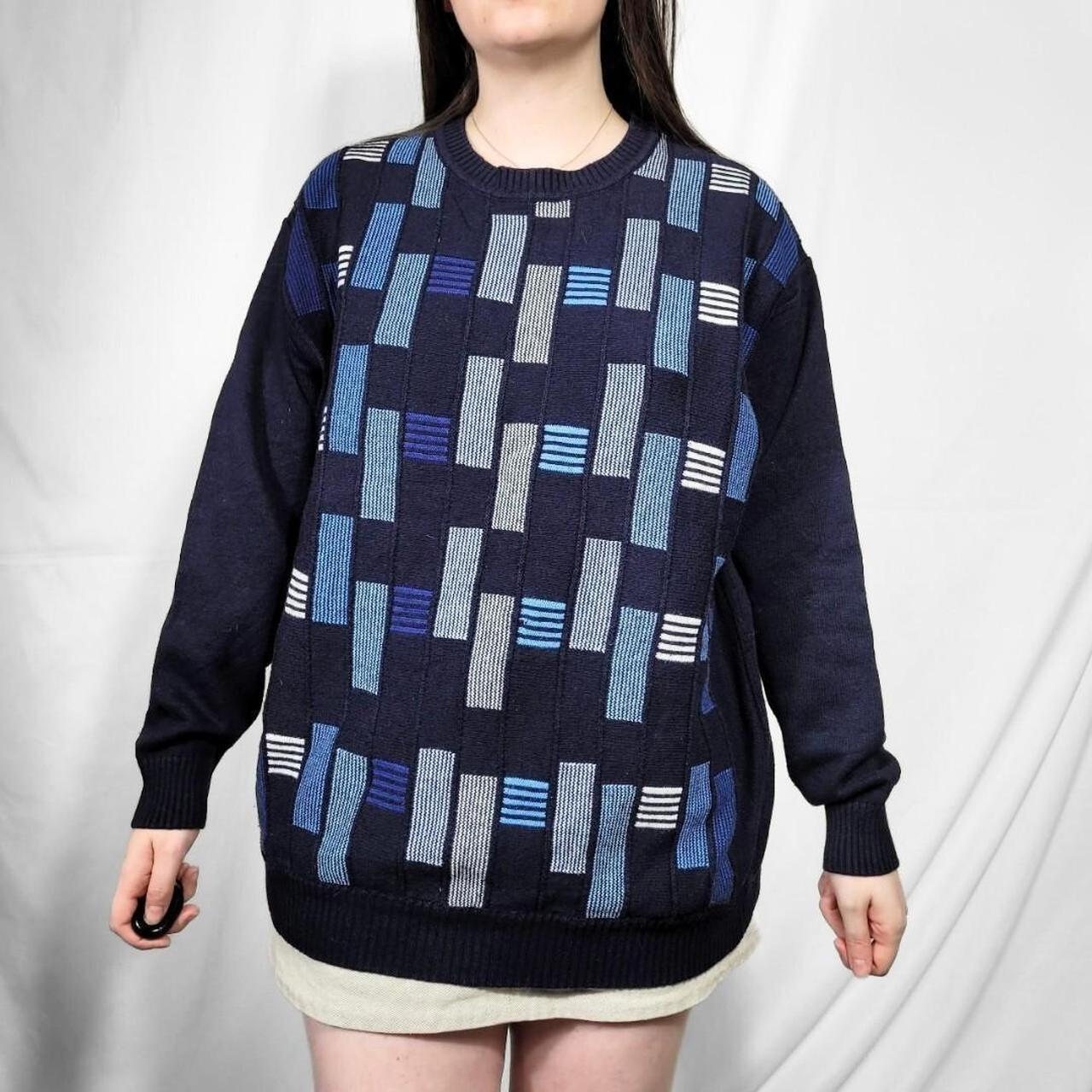 Vintage 80s Blue Grunge Pattern Knit Jumper