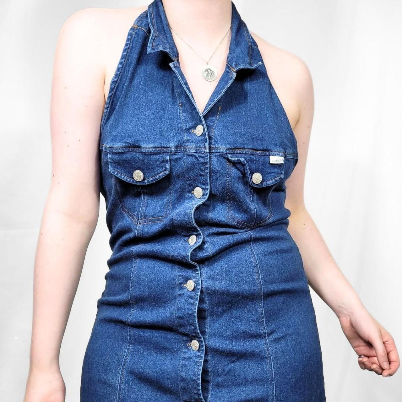 Vintage 90s Denim Halterneck Midi Dress