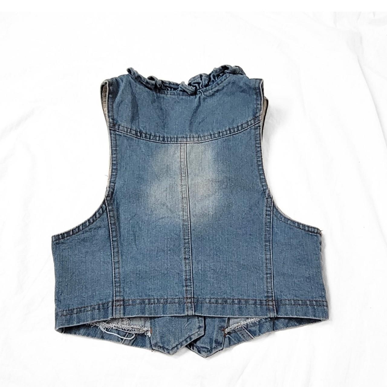 Vintage Y2K Light Blue Ruffle Denim Waistcoat / Vest