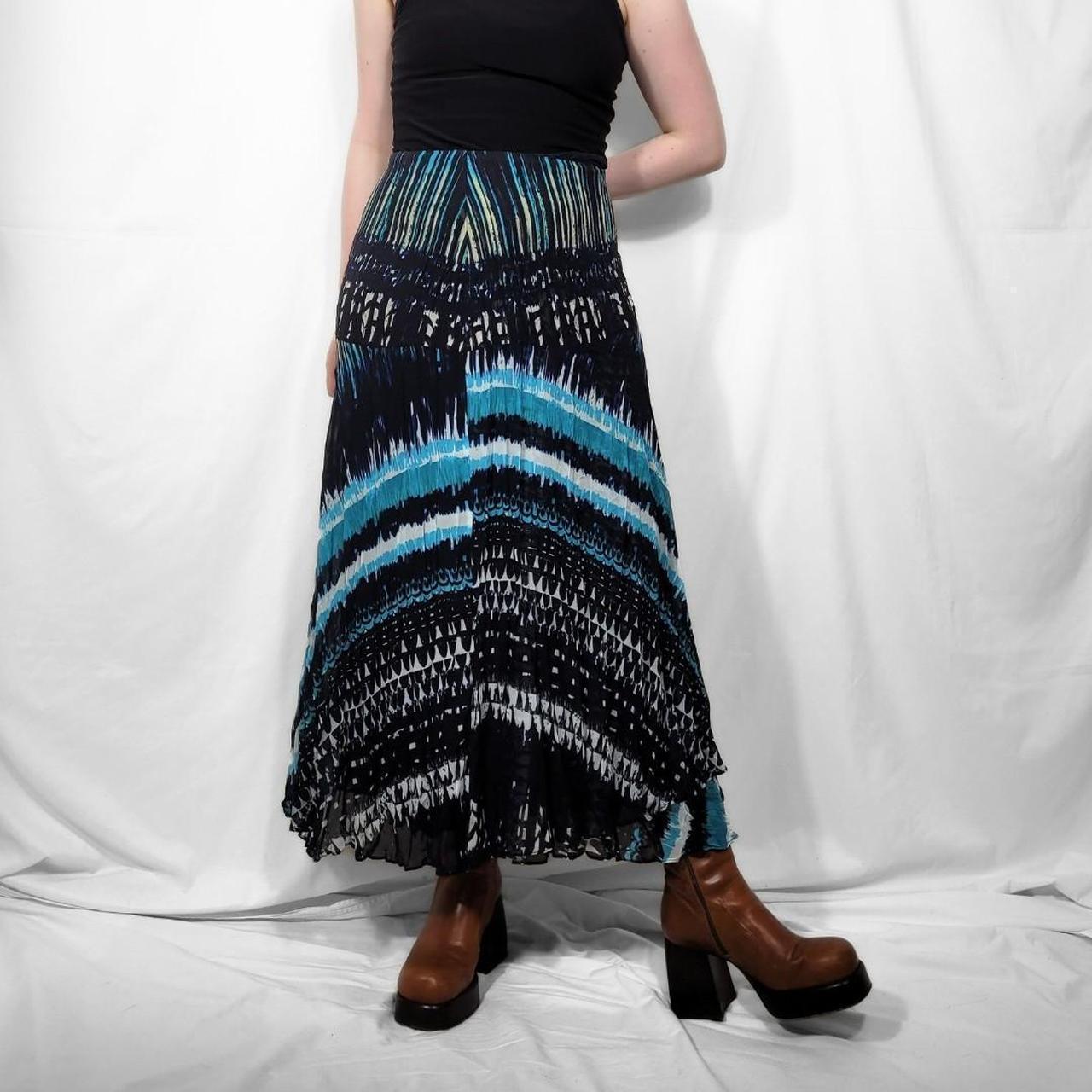 Vintage Y2K Blue Abstract Print Sheer Maxi Skirt