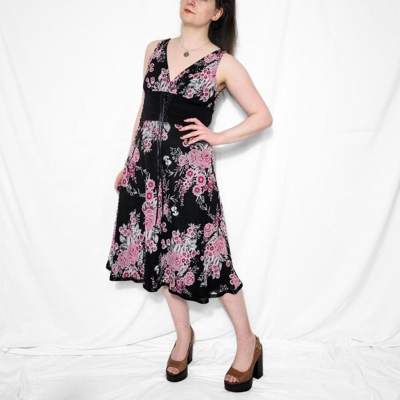 Vintage Y2K Black & Pink Floral Corset Dress