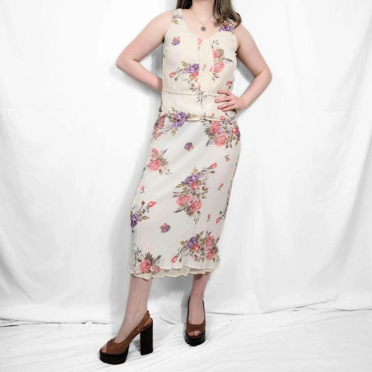 Vintage Y2K Pink Floral Mesh Two Piece Set /Skirt & Top