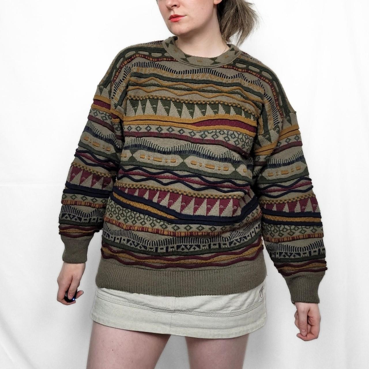 Vintage 90s Coogi Style Grunge Pattern Wool Knit Jumper
