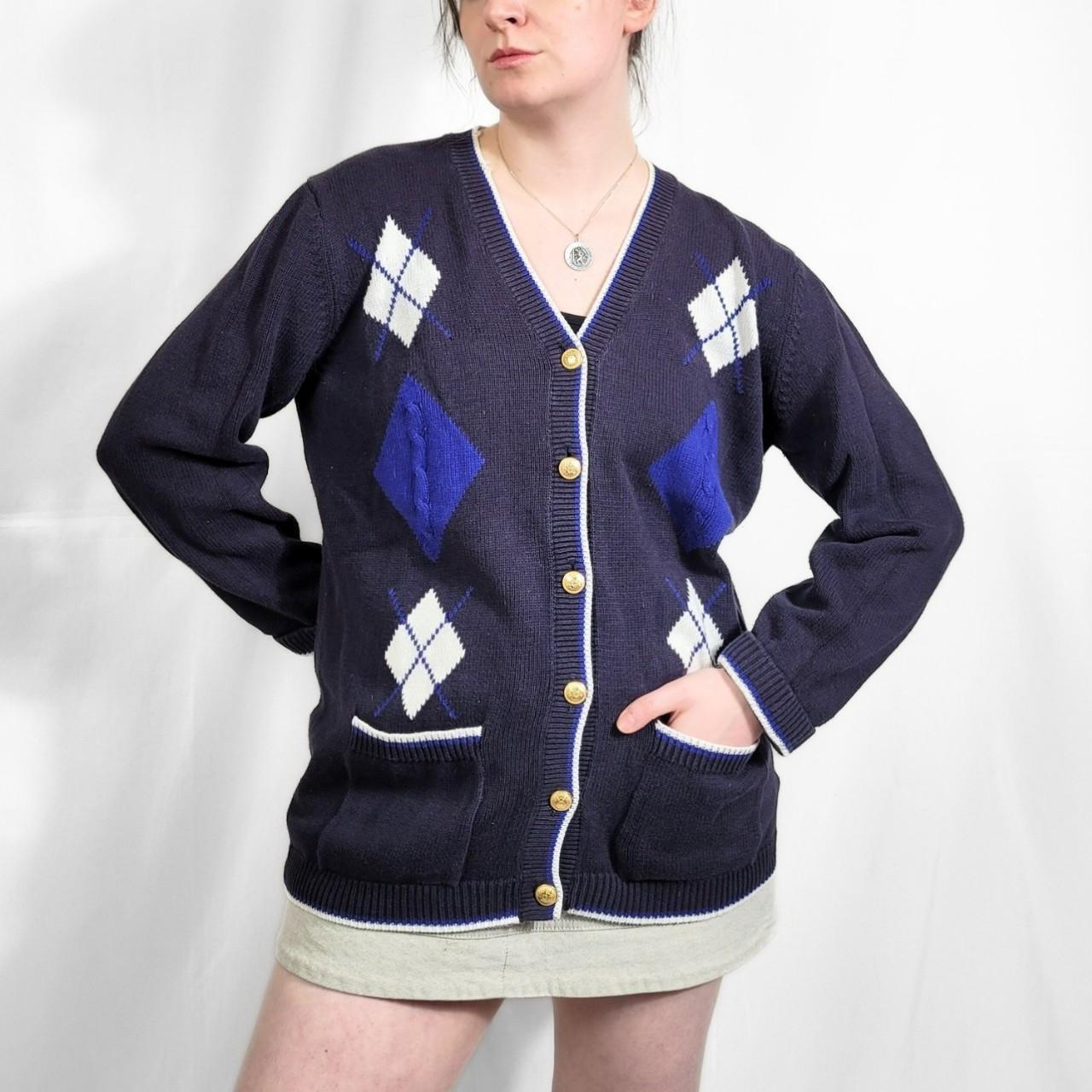 Vintage 90s Navy Blue Argyle Cardigan St Michael