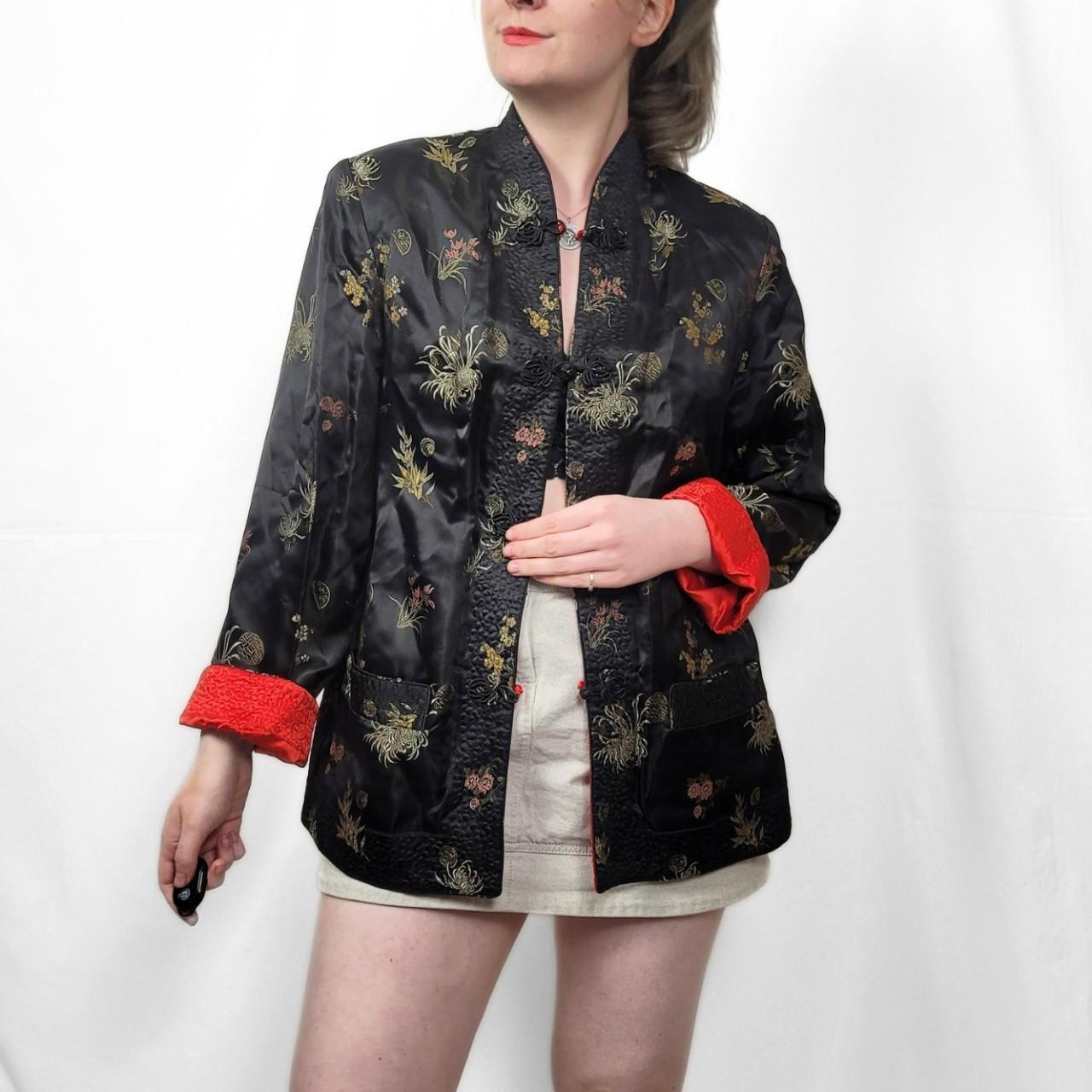 Vintage 90s Black Reverisble Chinese-Style Satin Jacket / Kimono