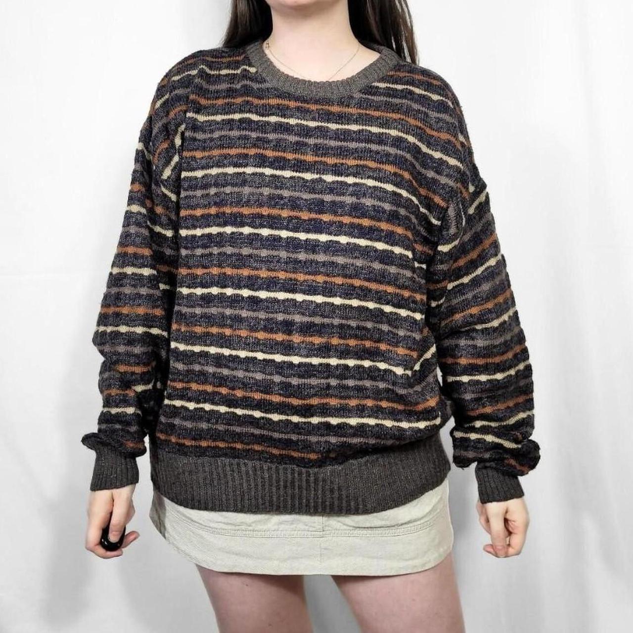 Vintage 80s Brown & Cream Stripe Knit Sweater