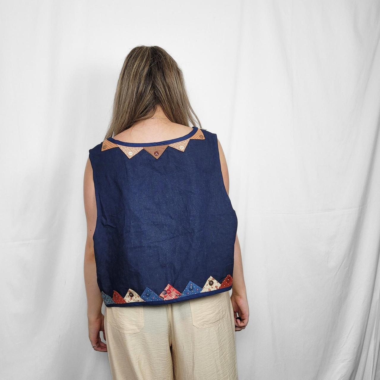 Vintage 90s Denim Waistcoat Vest with Rainbow Triangle Detail