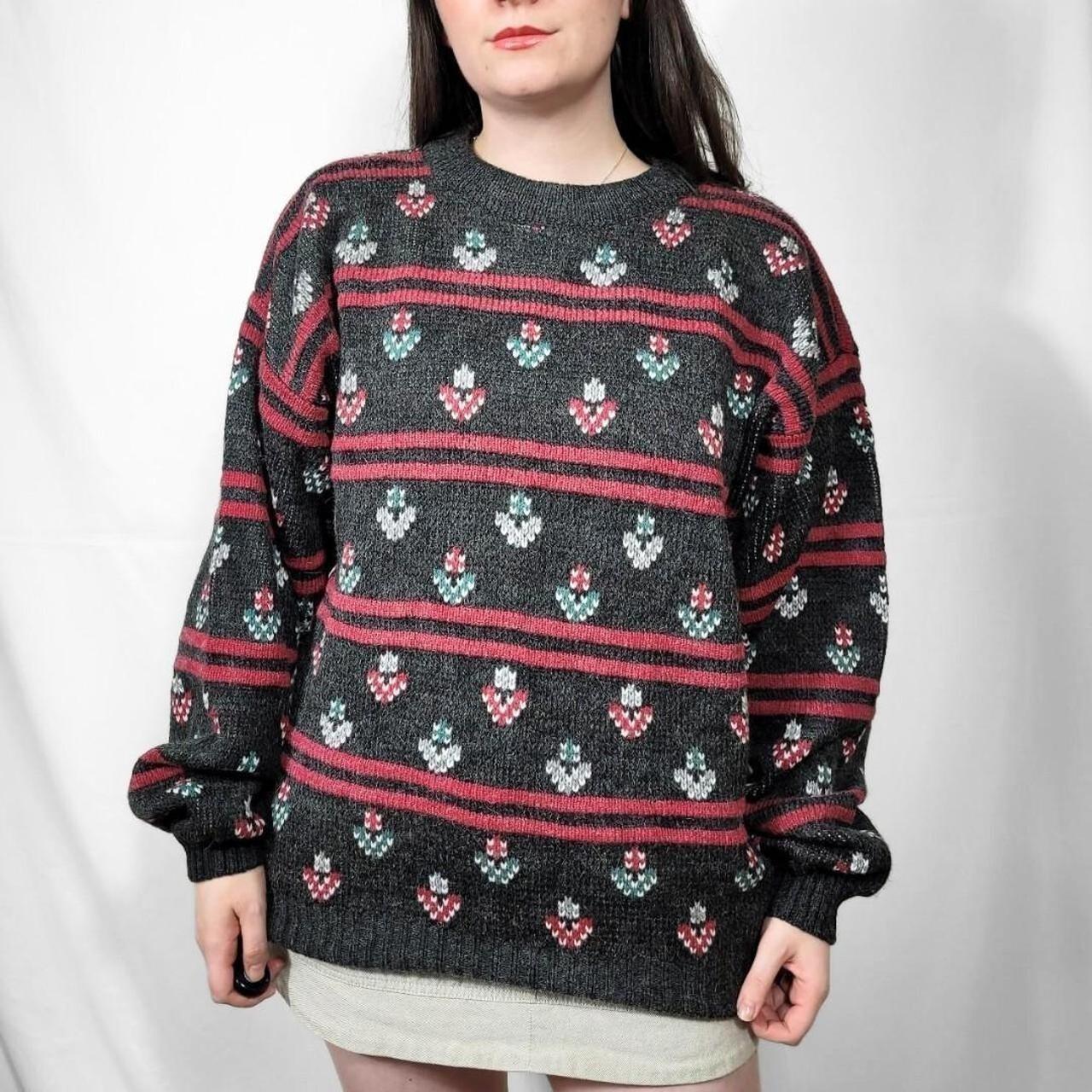 Vintage 90s Retro Floral Knitted Sweater