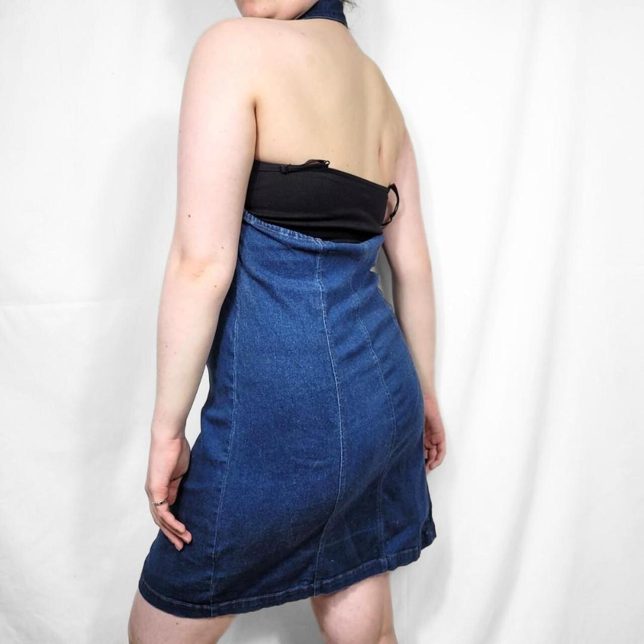 Vintage 90s Denim Halterneck Midi Dress