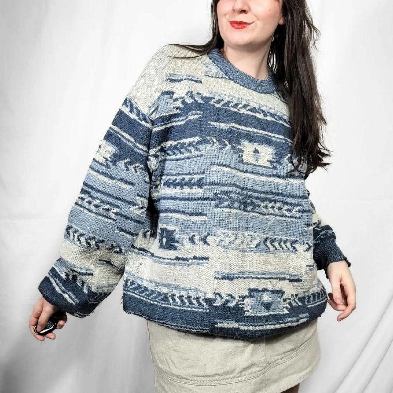 Vintage 90s Blue Aztec Pattern Knitted Jumper