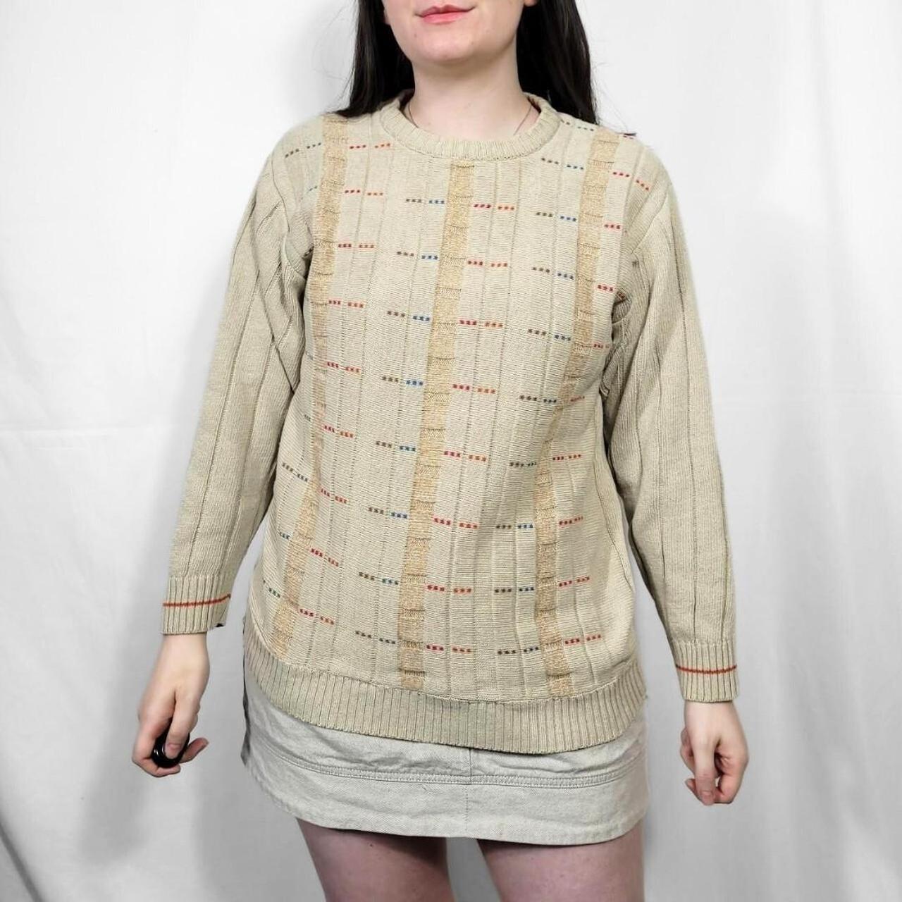 Vintage 90s Beige Checked Pattern Knit Jumper