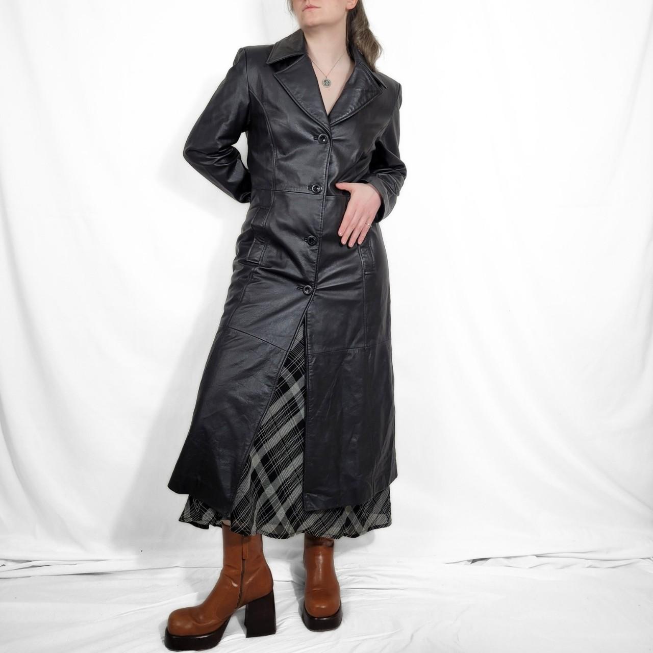 Vintage 90s Black Leather Maxi Trench Coat