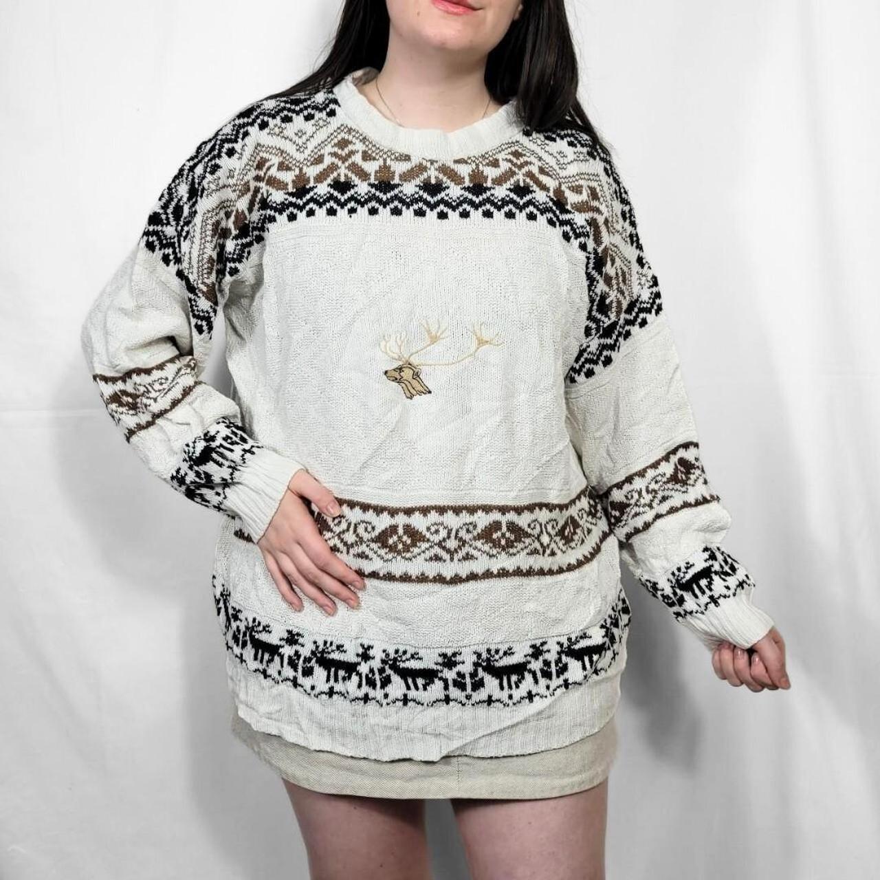 Vintage 90s White Deer Pattern Knit Jumper