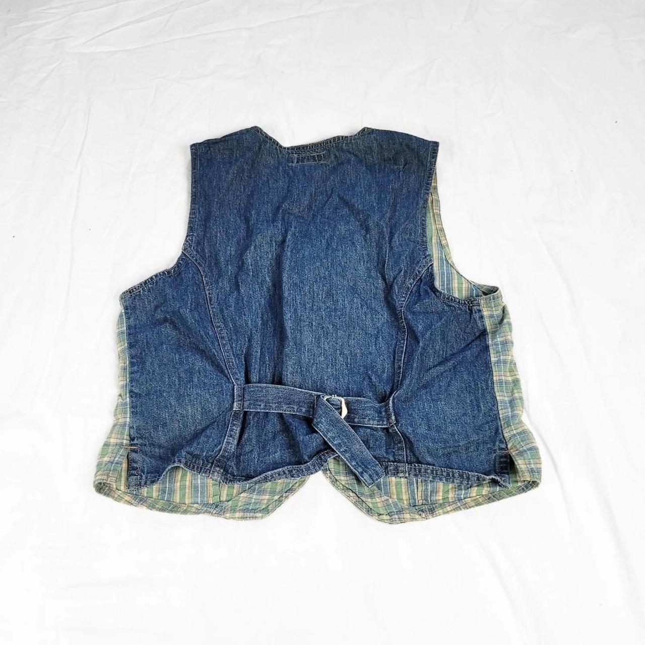 Vintage 90s Denim & Green Gingham Waistcoat – Western Cottagecore Vibes