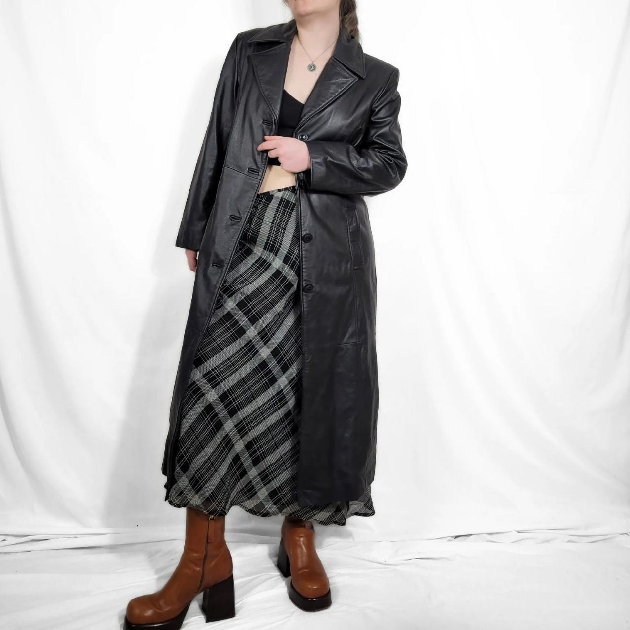 Vintage 90s Black Leather Maxi Trench Coat