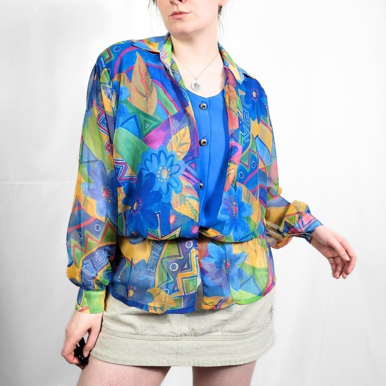 Vintage 80s Multi-Coloured Funky Print Sheer Blouse