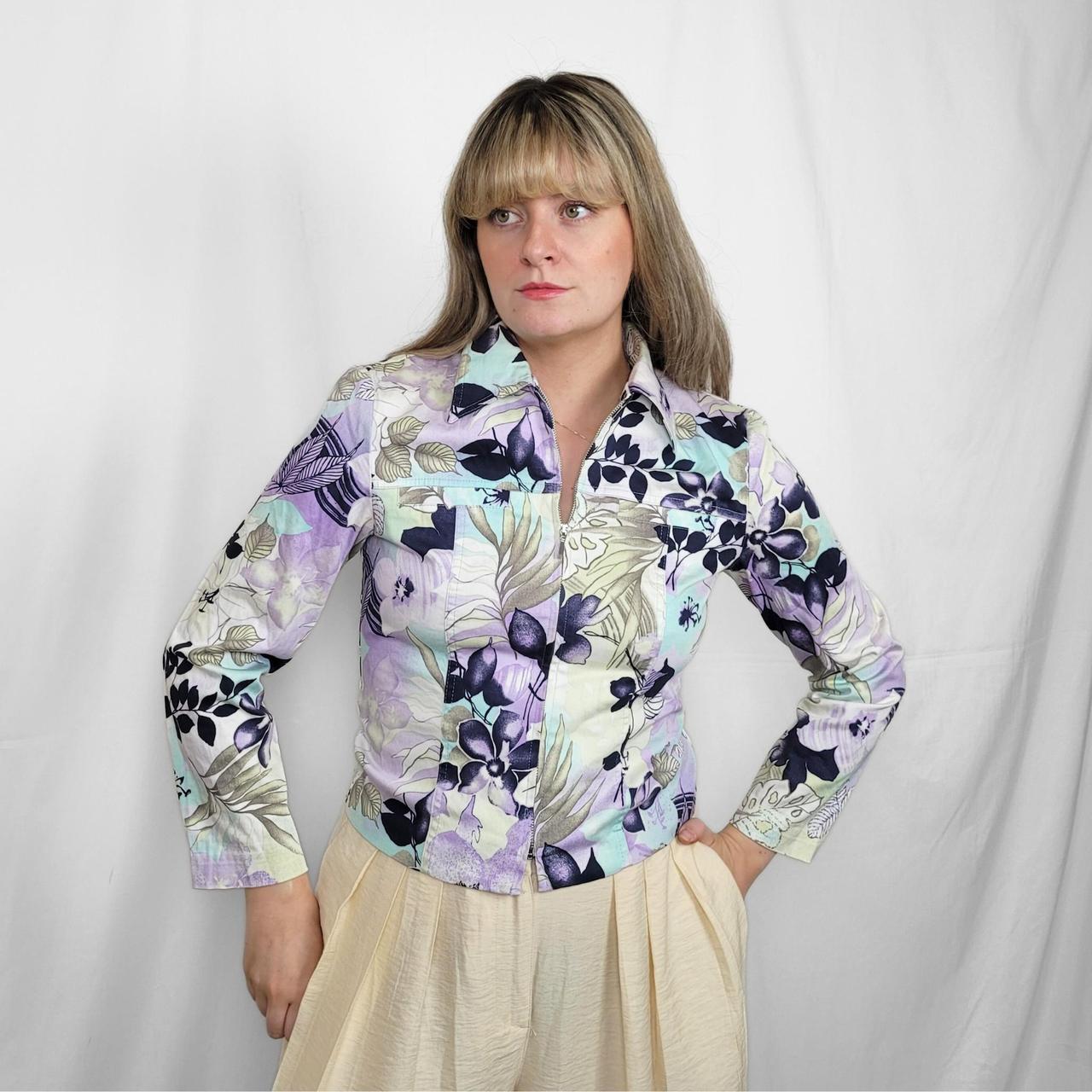Vintage Y2K Floral Print Zip-Up Jacket