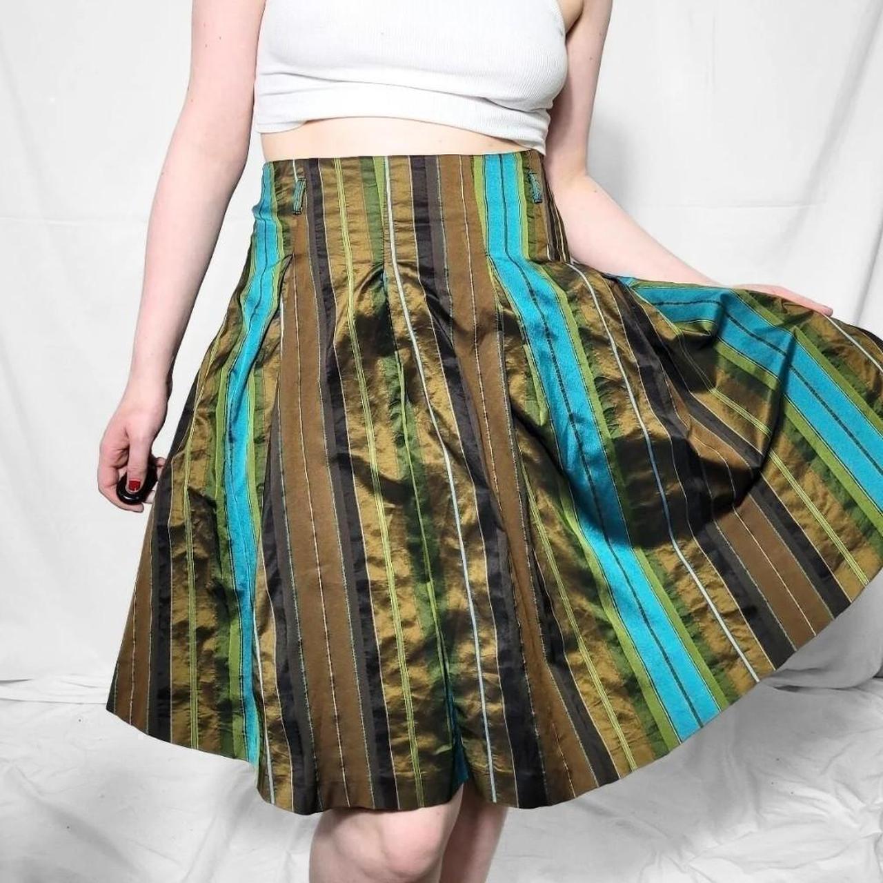 Vintage Y2K Green & Brown Striped Mini Skirt – Oasis
