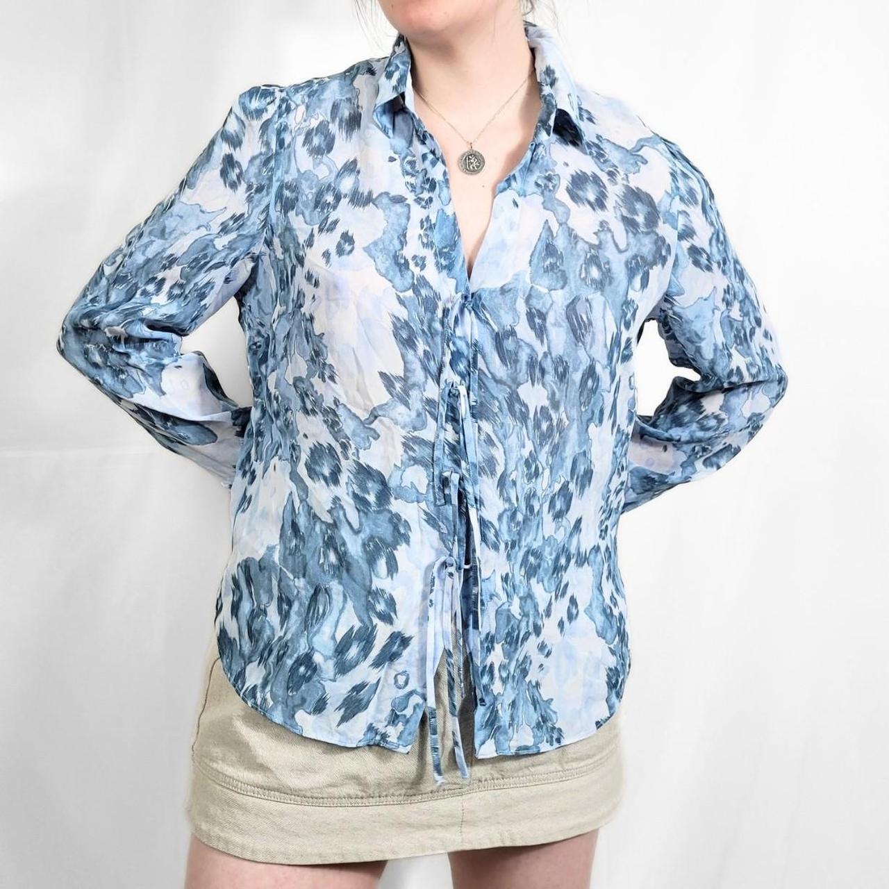 Vintage Y2K Light Blue Floral Print Sheer Blouse – Per Una