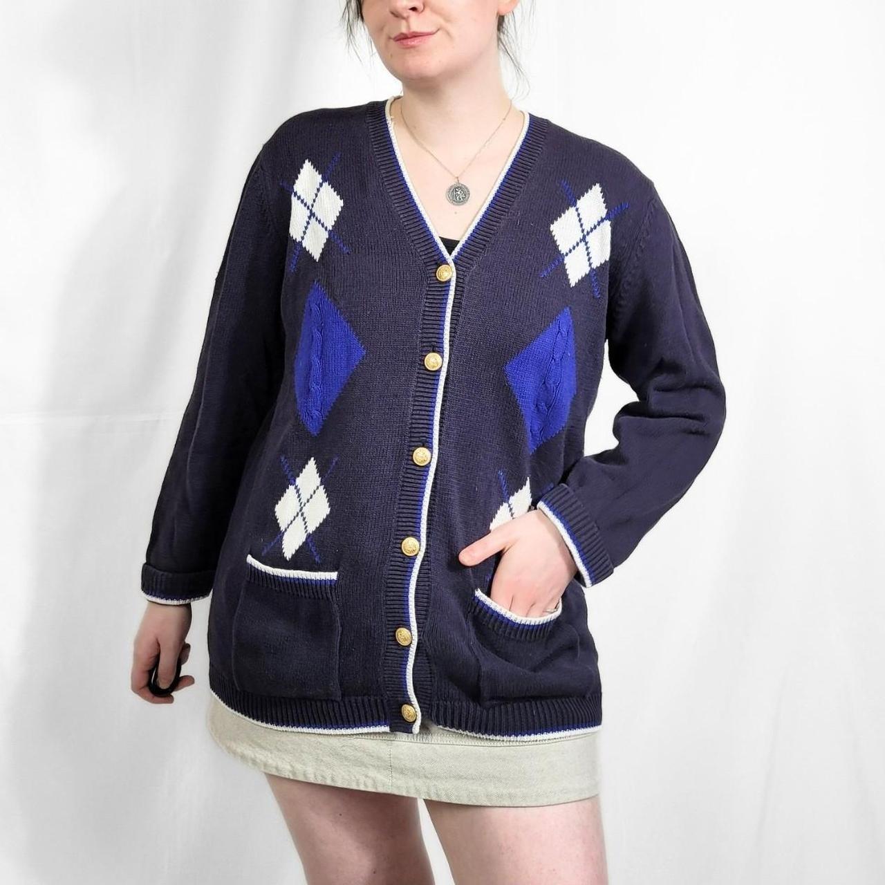 Vintage 90s Navy Blue Argyle Cardigan St Michael