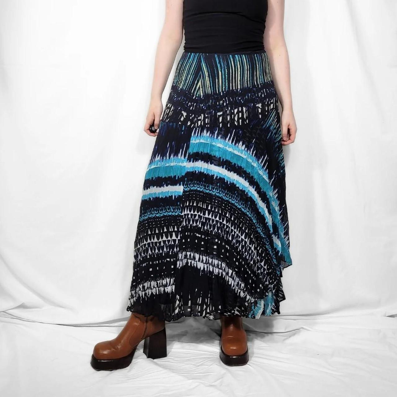 Vintage Y2K Blue Abstract Print Sheer Maxi Skirt