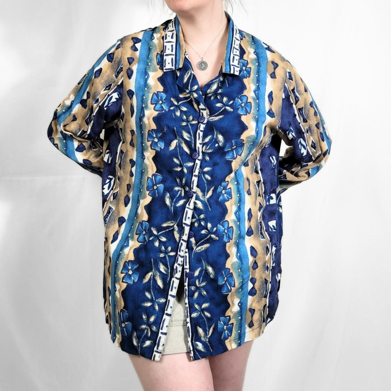 Vintage 90s Blue Floral Print Long Sleeve Shirt – Millers