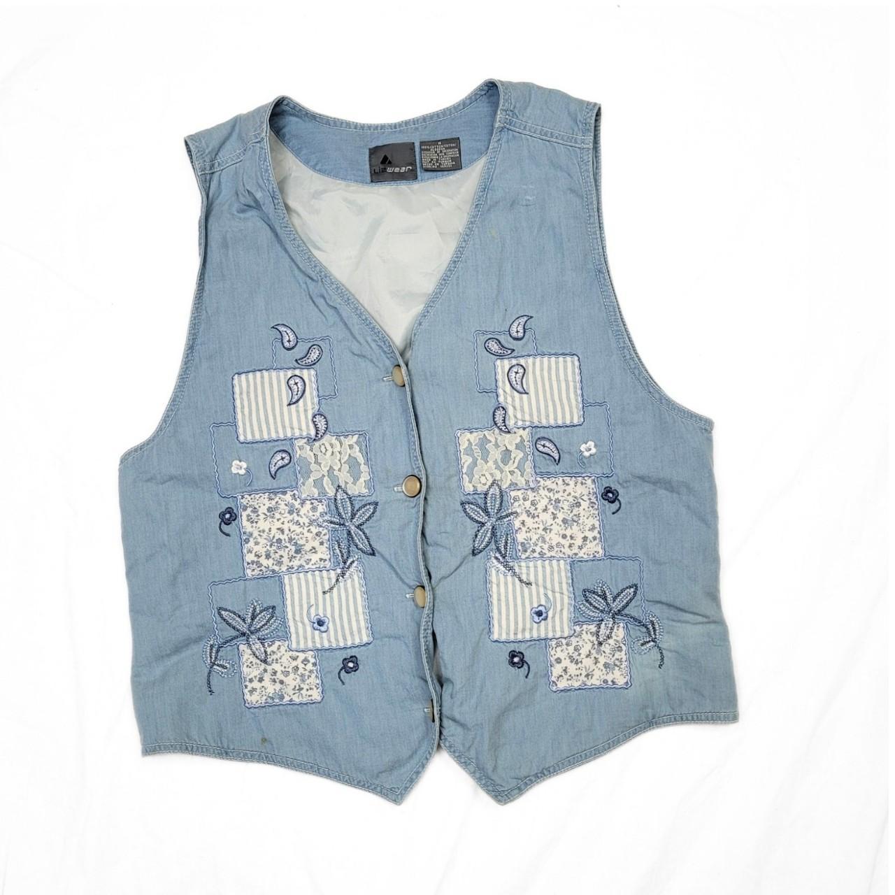 Vintage Y2K Light Blue Patchwork Floral Waistcoat