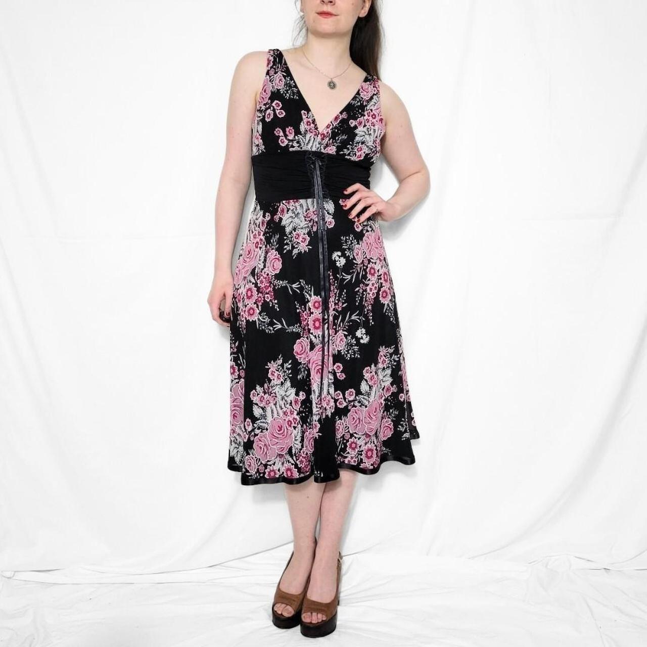 Vintage Y2K Black & Pink Floral Corset Dress