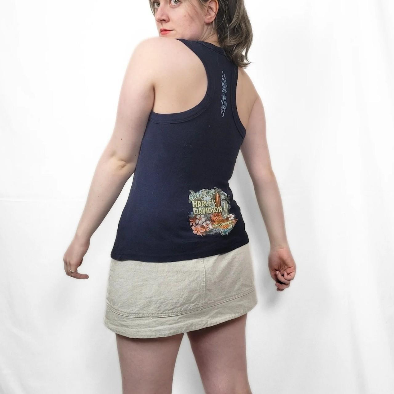 Vintage Y2K Harley Davidson Navy Blue Floral Tank Top