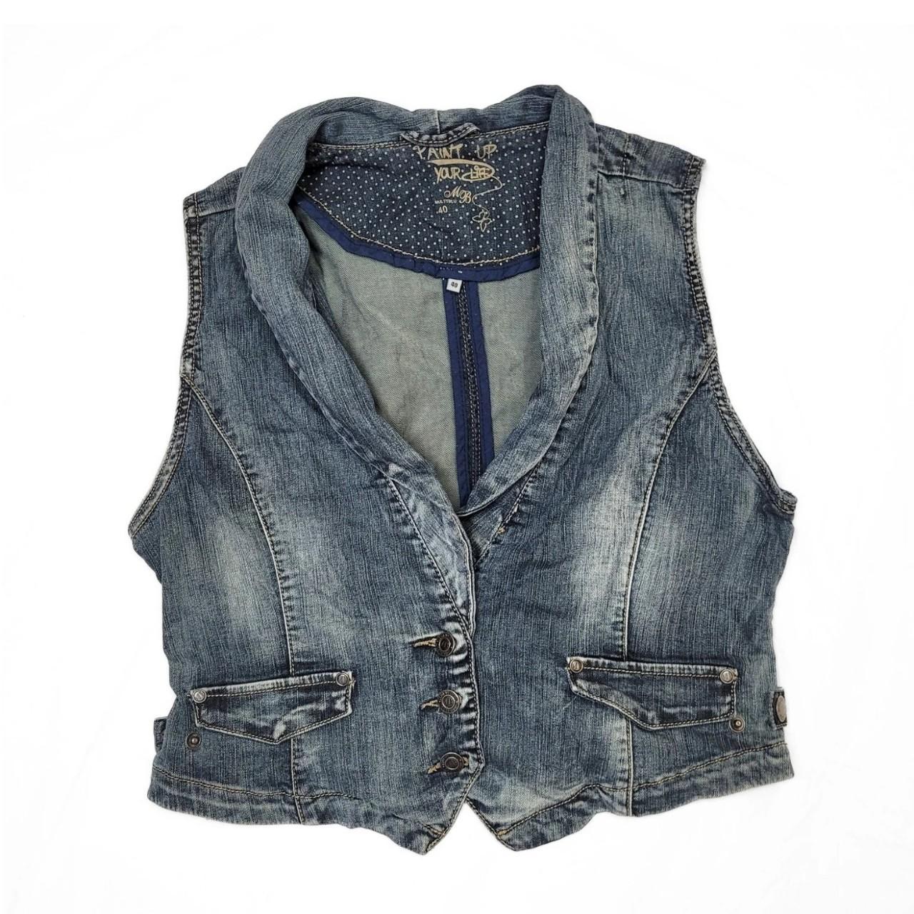 Vintage Y2K Dark Wash Blue Denim Waistcoat Vest with Collar