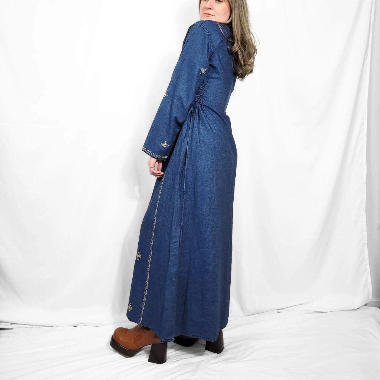 Vintage 90s Blue Denim Western Kaftan Maxi Dress