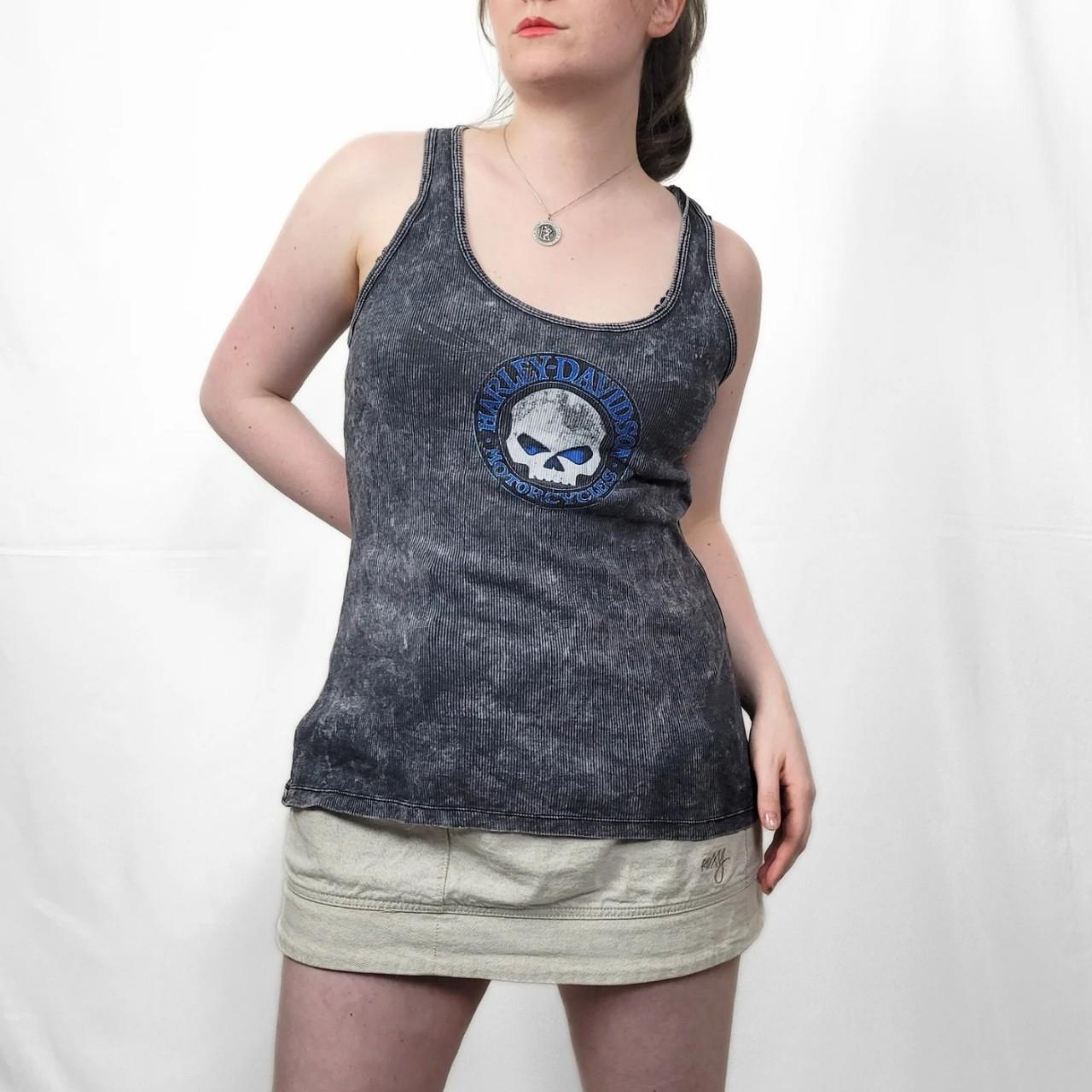 Vintage Y2K Harley Davidson Grey Skull Graphic Tank Top