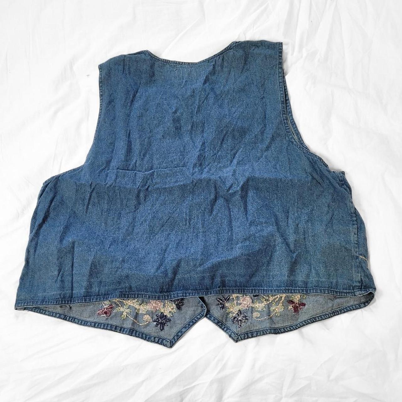 Vintage 90s Denim Waistcoat Vest – Purple Floral Embroidered Front, Western Fairy & Cottage Vibes