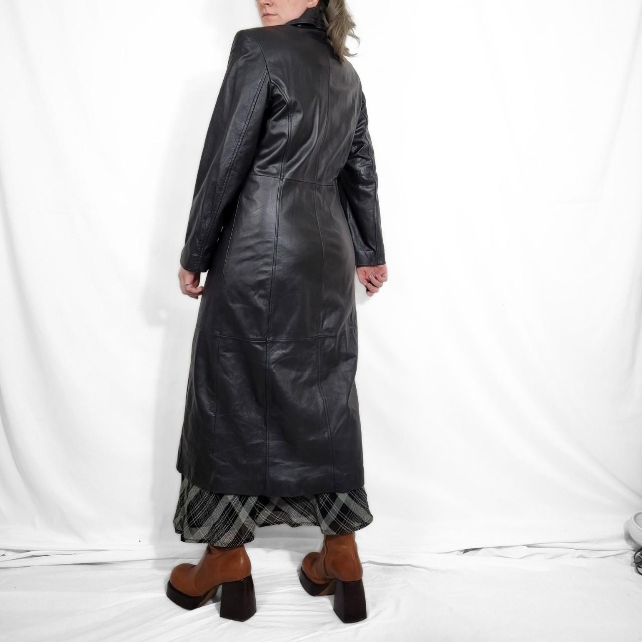 Vintage 90s Black Leather Maxi Trench Coat