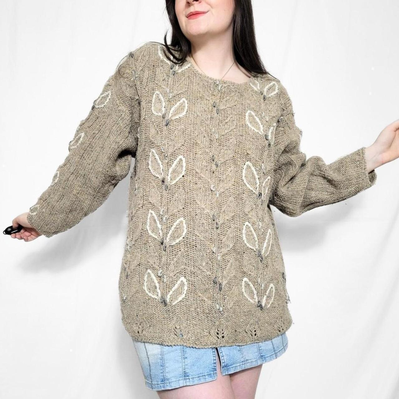 Vintage Y2K Brown Floral Knit Jumper