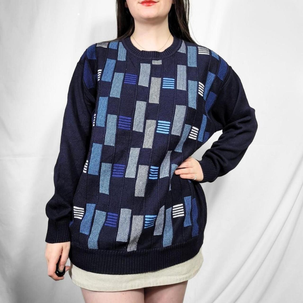 Vintage 80s Blue Grunge Pattern Knit Jumper