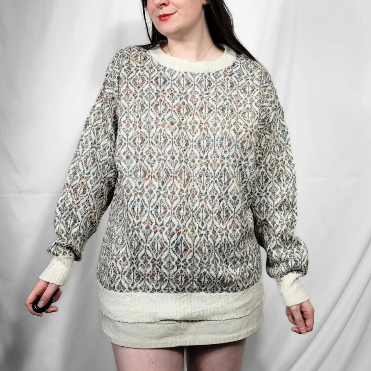 Vintage 80s Cream Pattern Knit Jumper