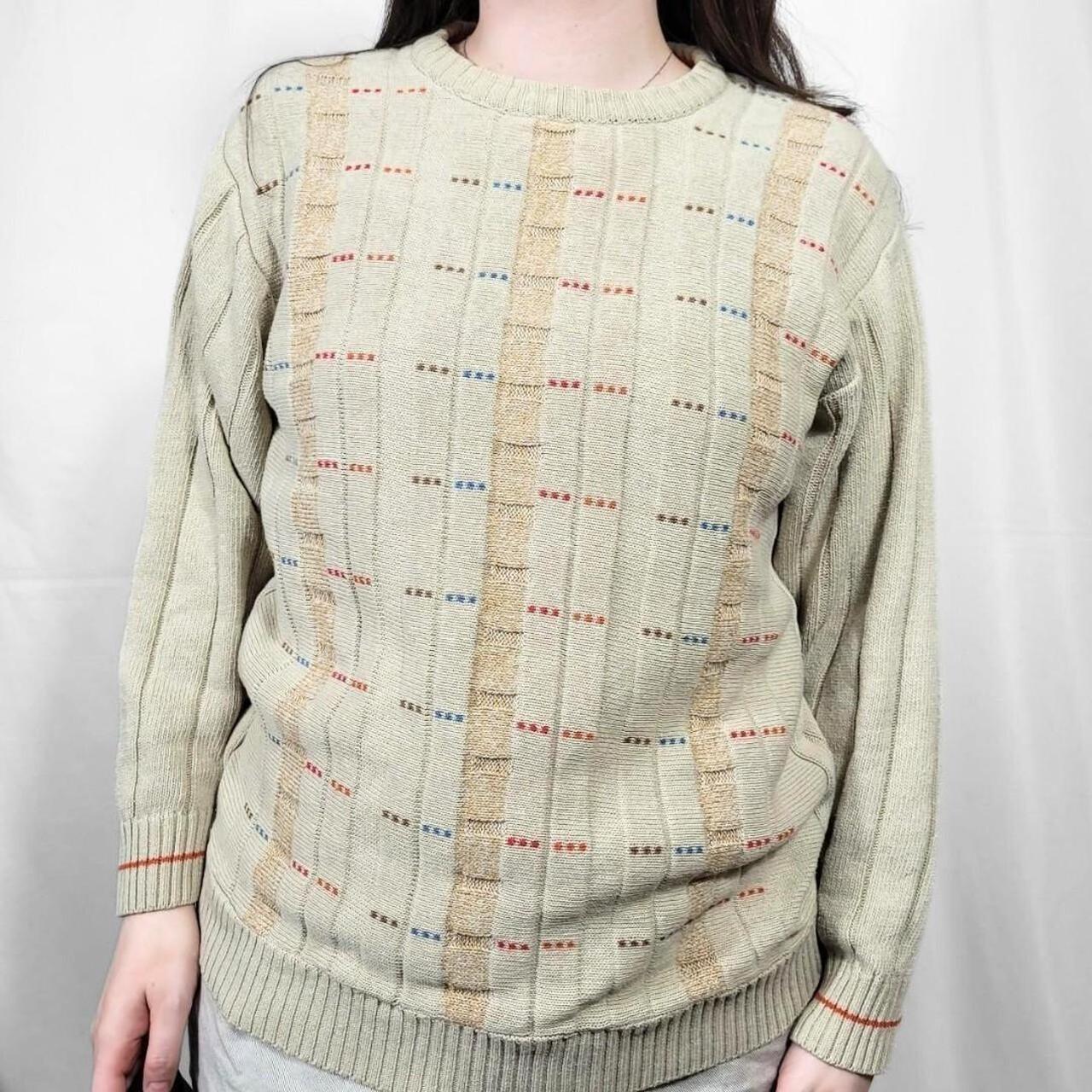 Vintage 90s Beige Checked Pattern Knit Jumper