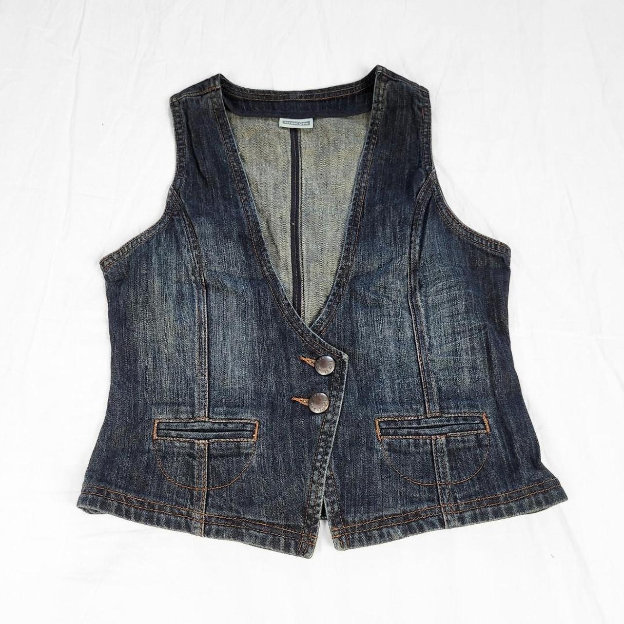 Vintage Y2K Dark Wash Denim Waistcoat Vest – Two-Button Street Style