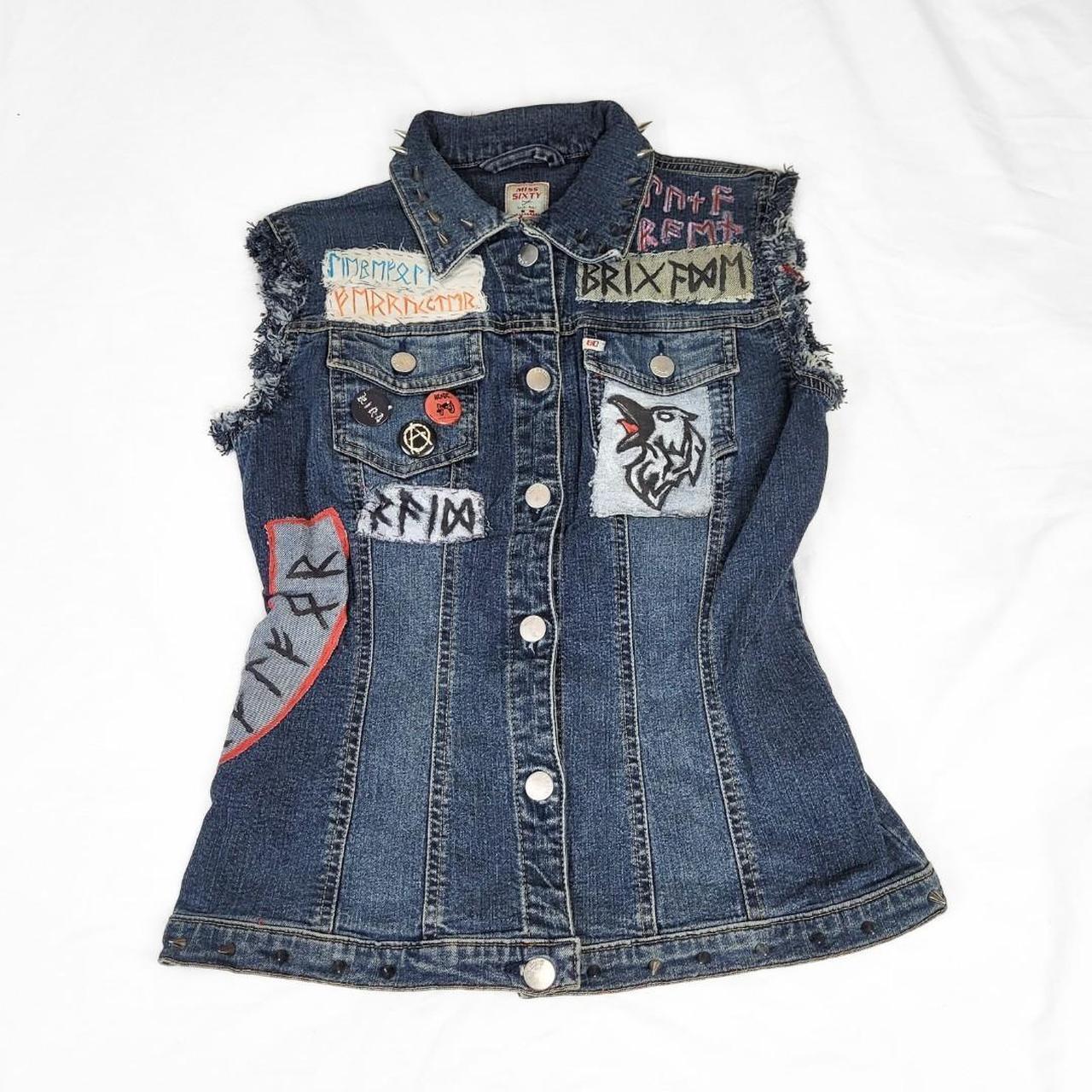 Vintage 90s Denim Waistcoat – Miss Sixty DIY Punk Graphics, Studs & Badges