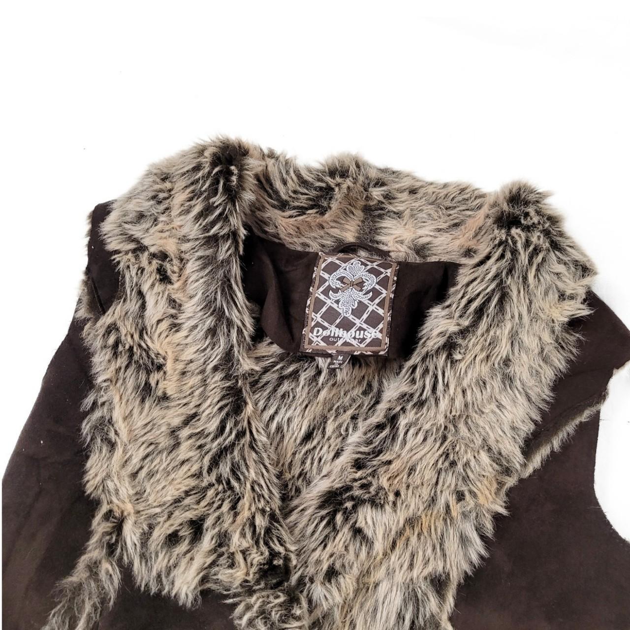 Vintage Y2K Brown Faux Fur Vest – Button-Up Front & Collar