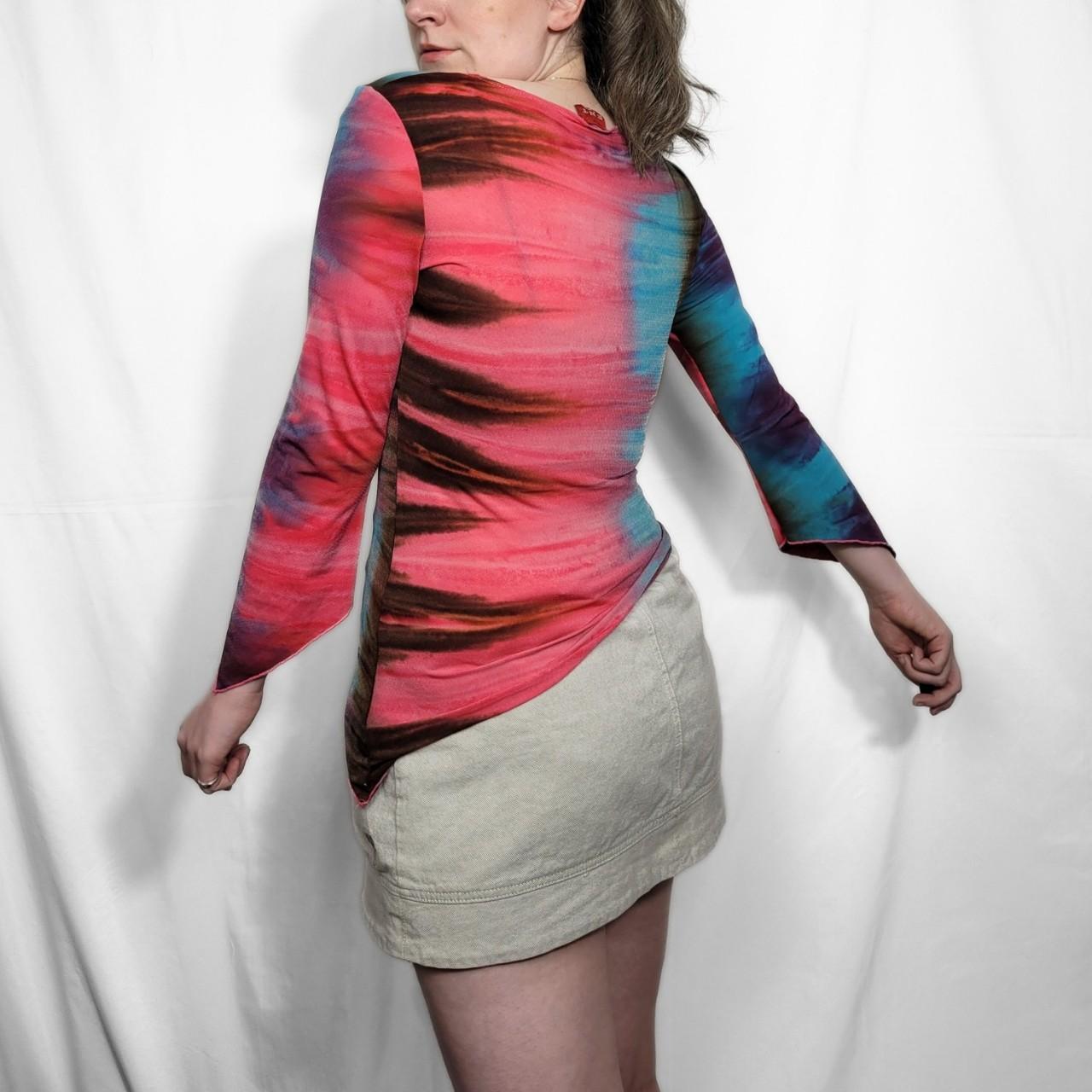 Vintage Y2K Multi-Coloured Tie-Dye Long Sleeve Top with Bell Sleeves | Size M