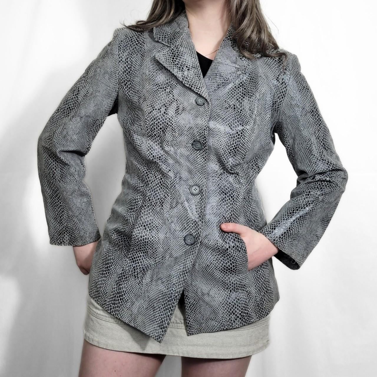 Vintage Y2K Grey Snakeskin Pattern Blazer Leather Jacket